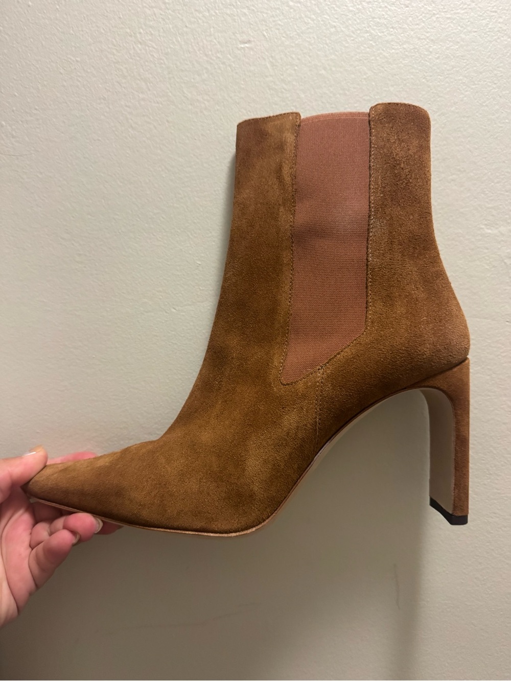 STAUD Brown Suede Pointed-Toe Chelsea Booties